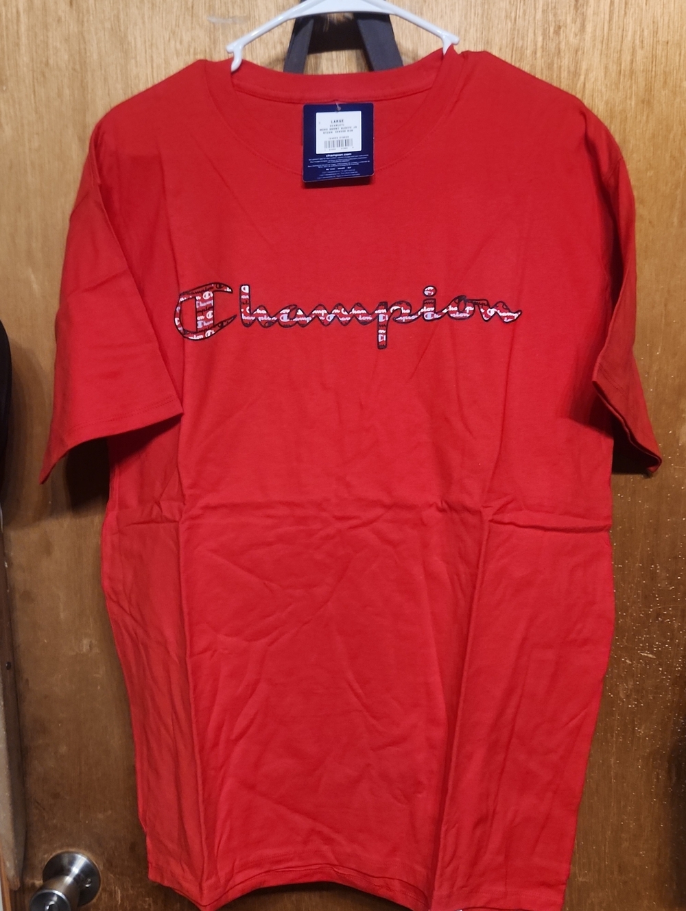 Champion Red Logo Script Short Sleeve Tee